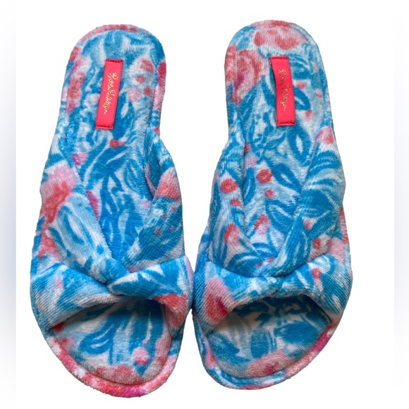 Lilly Pulitzer My Little Peony Women’s 7/8 Terry Slippers Bondi Blue Sandals - Picture 2 of 10